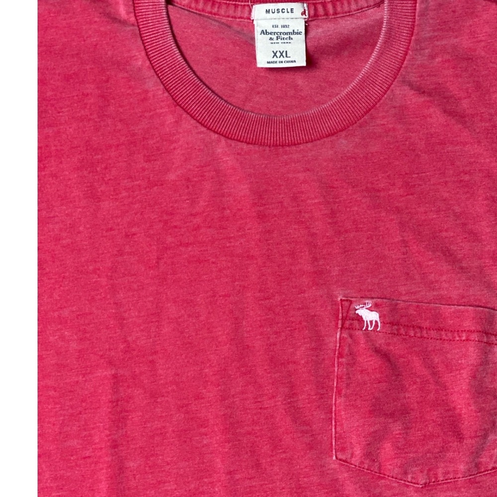 Abercrombie & Fitch Mens XXL Red Muscle Long Sleeve Pocket Tee Acid Wash Moose - Picture 2 of 5